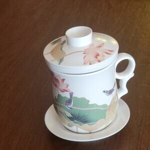 Teavana Ceramics Tea Cup Infuser with Lid and plate Chang Hsitsun Design